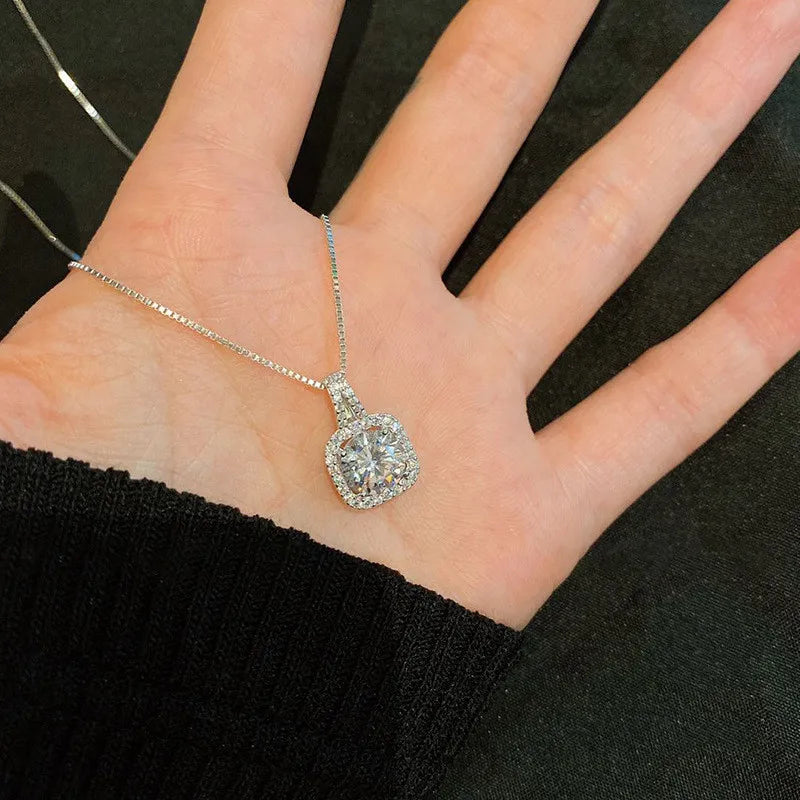 925 Silver Square Diamond Necklace Moissanite Pendant Wedding