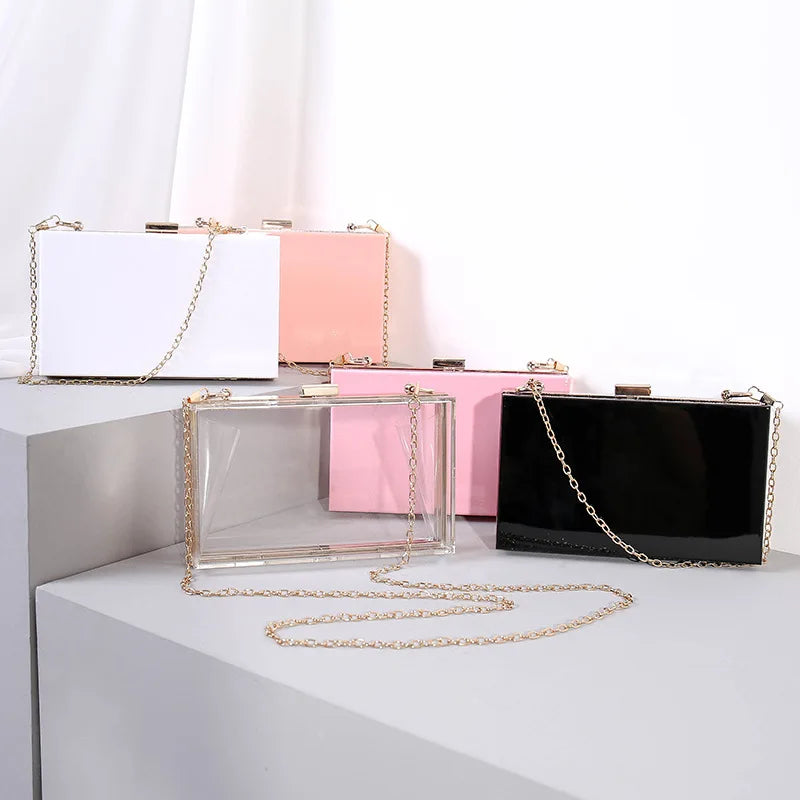 Acrylic Transparent Clutch Chain Shoulder Bag Wedding Party Evening Handbag
