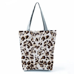 Leopard Print Tote Bag for Women, Large Capacity Linen Fabric Foldable Bag