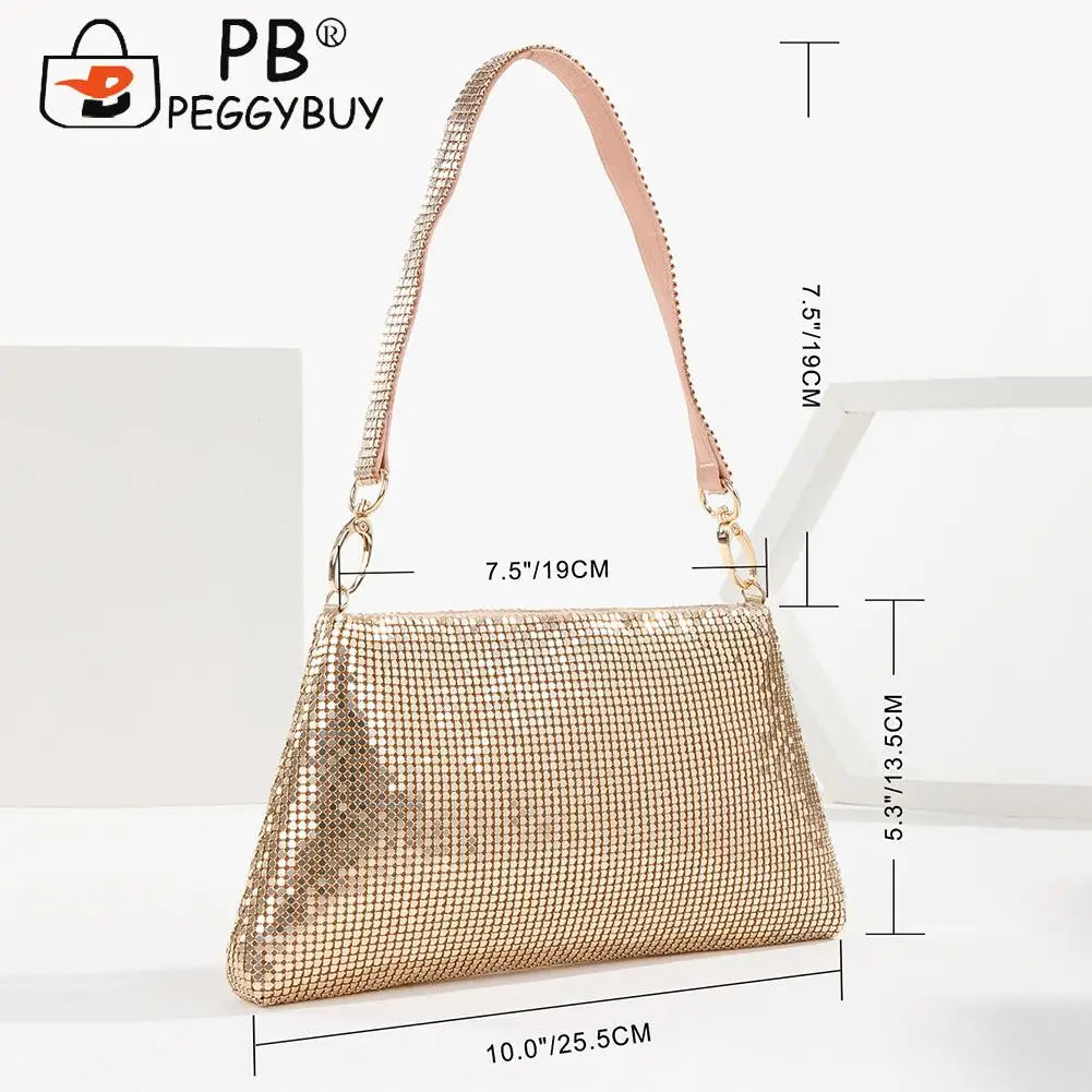 Aluminium Rhinestones Pattern Evening Clutch Bag Zipper Women Handbags