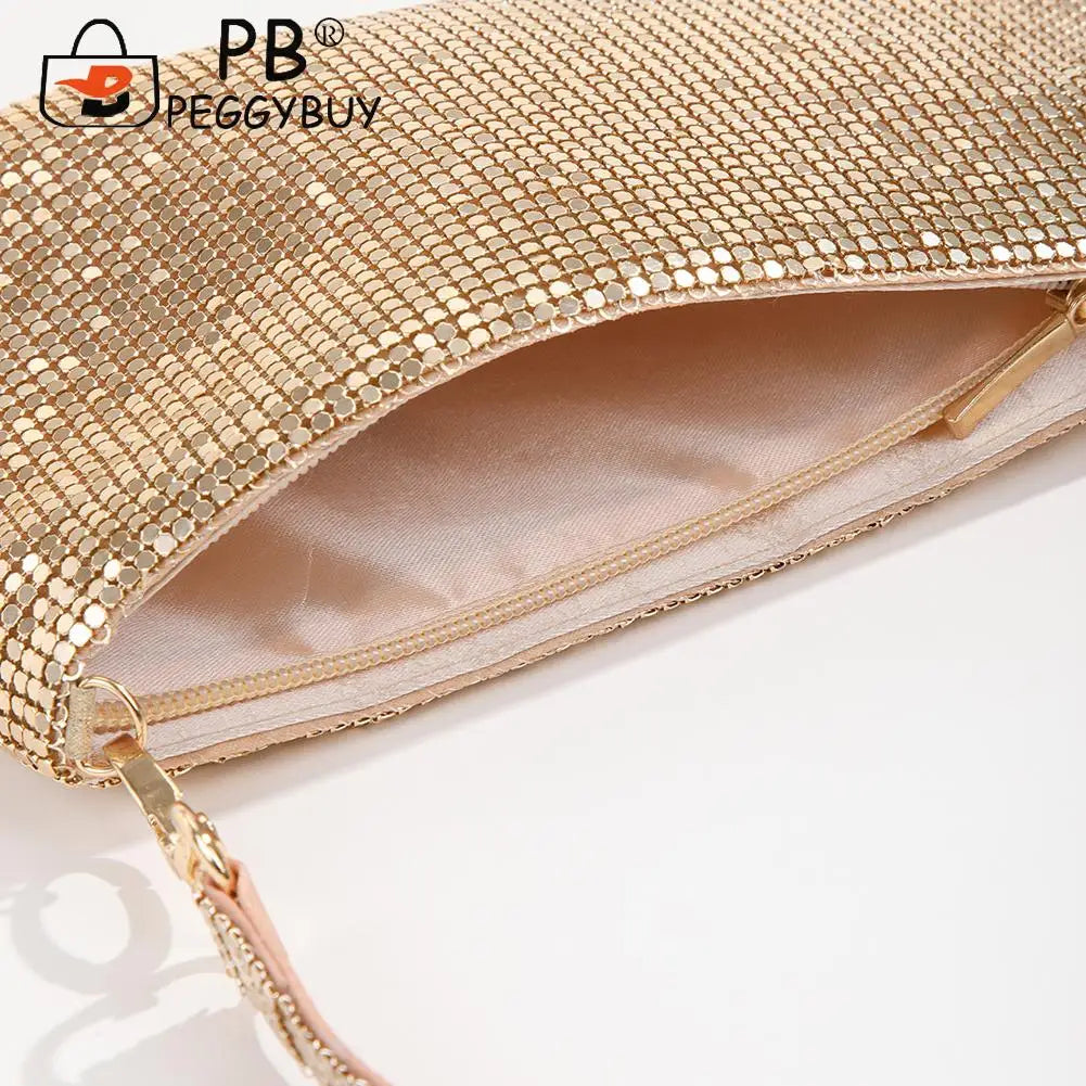 Aluminium Rhinestones Pattern Evening Clutch Bag Zipper Women Handbags