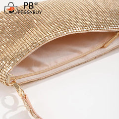 Aluminium Rhinestones Pattern Evening Clutch Bag Zipper Women Handbags