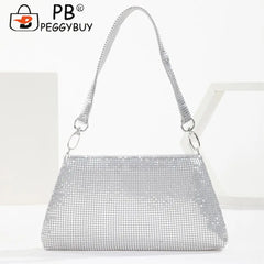 Aluminium Rhinestones Pattern Evening Clutch Bag Zipper Women Handbags