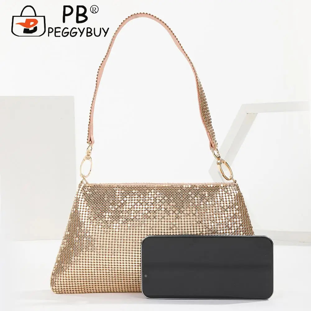 Aluminium Rhinestones Pattern Evening Clutch Bag Zipper Women Handbags