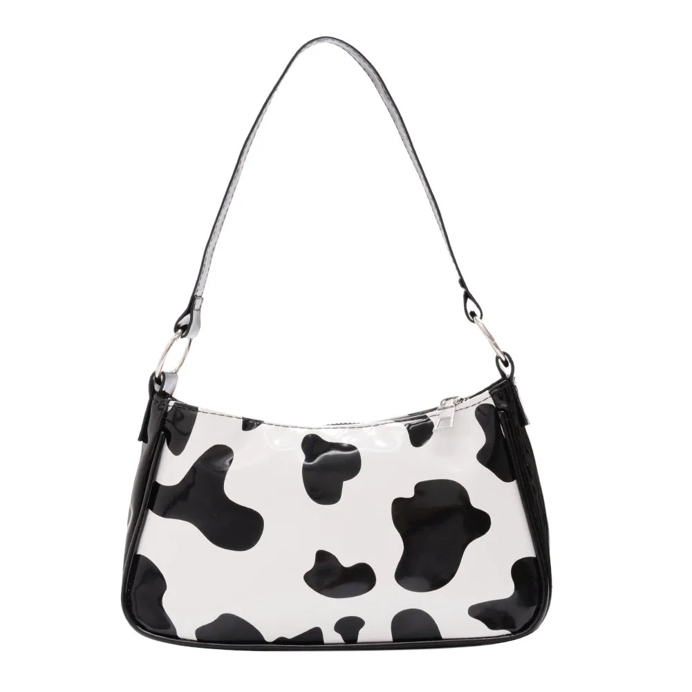 Cow Print Totes Retro PU Leather Travel Shoulder Handbag