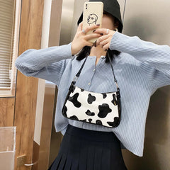 Cow Print Totes Retro PU Leather Travel Shoulder Handbag