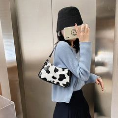 Cow Print Totes Retro PU Leather Travel Shoulder Handbag