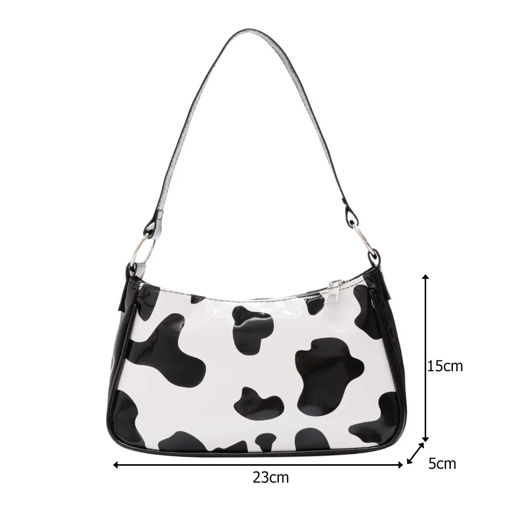 Cow Print Totes Retro PU Leather Travel Shoulder Handbag