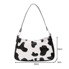 Cow Print Totes Retro PU Leather Travel Shoulder Handbag