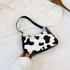 Animal Cow Printed Shoulder Underarm Bag Women Casual PU Leather Travel Handbags