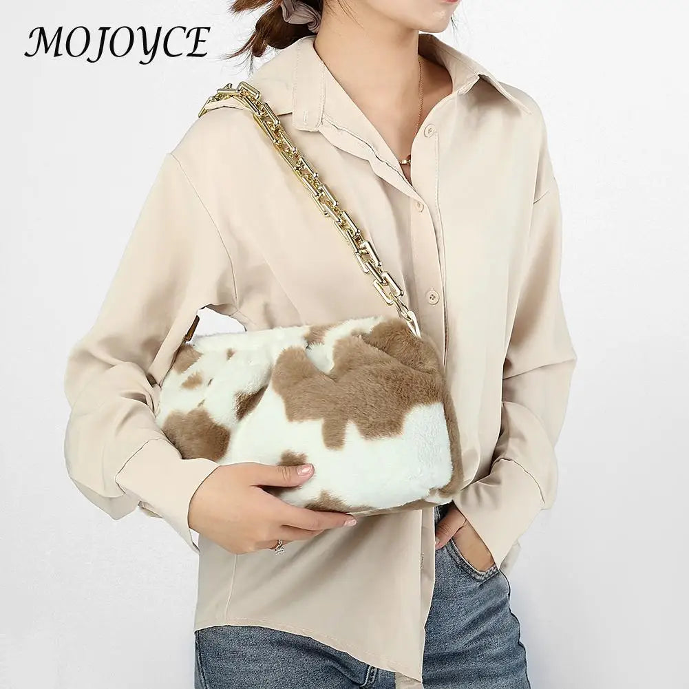 Retro Women Plush Street Chain Shoulder Bag Totes