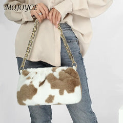 Retro Animal Pattern Shoulder Bag Totes for Women Plush Street Chain Handbags
