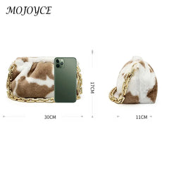Retro Animal Pattern Shoulder Bag Totes for Women Plush Street Chain Handbags