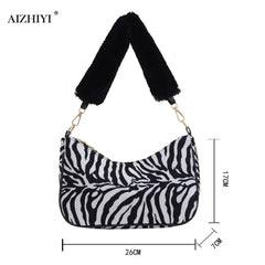 Animal Pattern Handbag Women Shoulder Top-handle Bag Plush Handle Underarm Purse