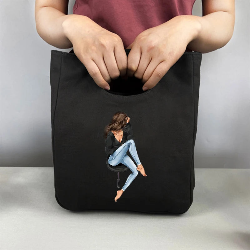 Anime Girl Lunch Pouch Canvas Thermal Box Insulated Picnic Bag