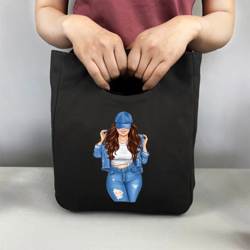 Anime Girl Lunch Pouch Canvas Thermal Box Insulated Picnic Bag
