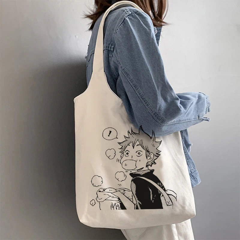 Haikyuu Anime Eco Canvas Tote Bag Harajuku Shopper Women Shoulder Large
