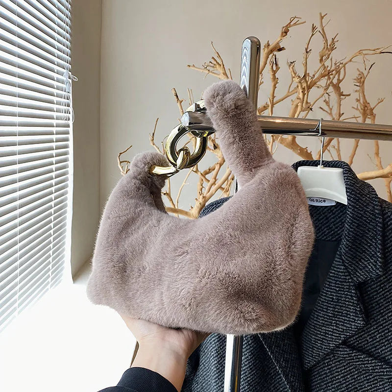Plush Handbags Western Style Shoulder Bags Chain Texture Underarm Bag