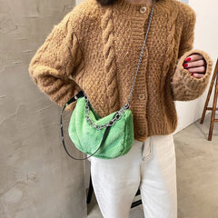 Plush Shoulder Crossbody Bag Purse Women Vintage Solid Travel Street Chain Casua