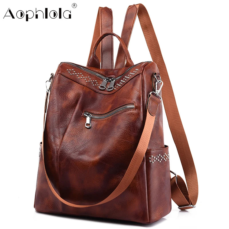 Casual High Soft Leather Backpack Large Capacity School Bag