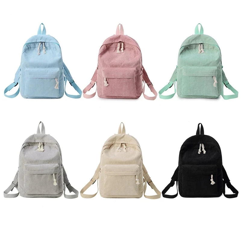 Corduroy Women Backpacks For Teenager Girls Student School Bag