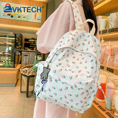 Floral Printed Bookbag Student Rucksack Nylon Daypack for Girls
