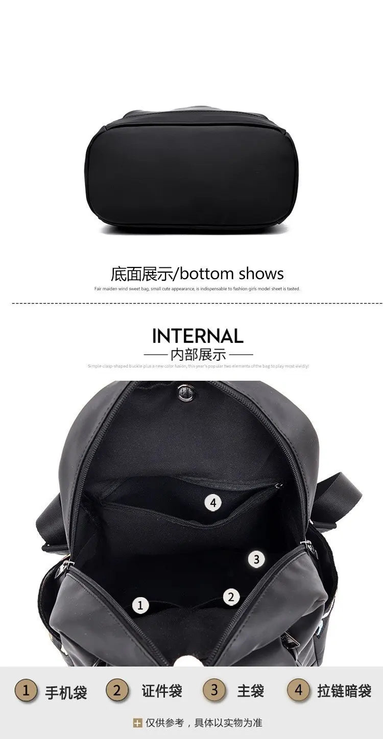 Women's PU Leather Travel Rucksack Shoulder Bag Waterproof Nylon