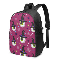 Halloween Eyeball Student School Bag USB Charge Laptop Back Pack