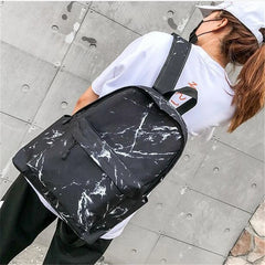 Canvas Backpack Small Fresh Teen Girl Bag Casual Marble Backpacks Women