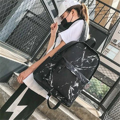 Canvas Backpack Small Fresh Teen Girl Bag Casual Marble Backpacks Ladies