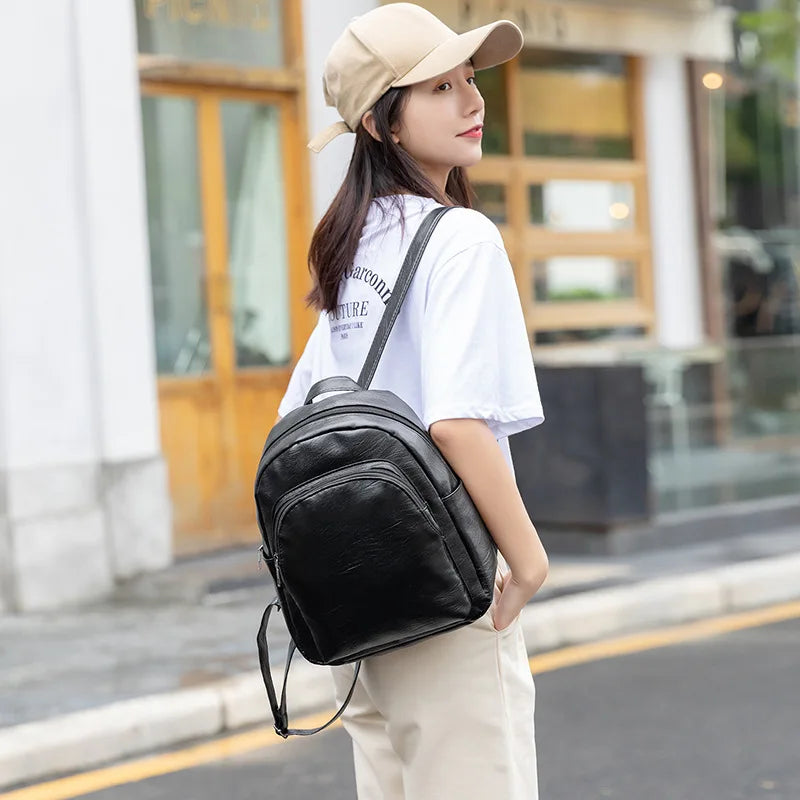 Leather Laptop Backpack for Women College Student Book School Bags