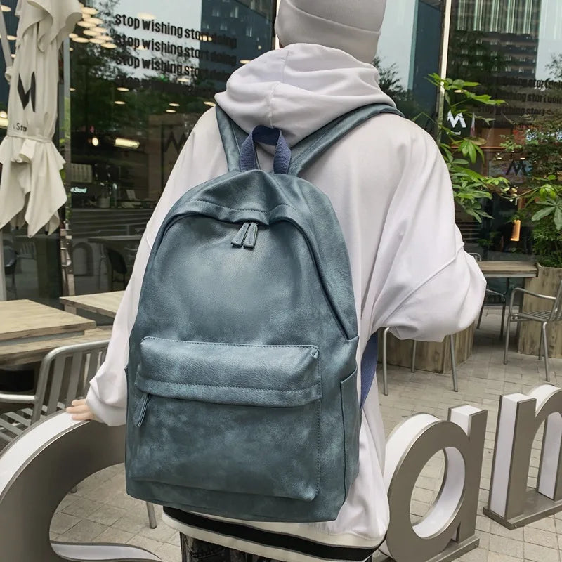 PU Leather Outdoor Travel Backpack Boys Girls Students School Bags