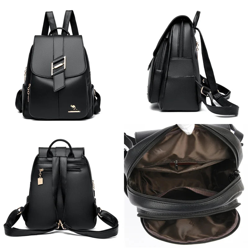 Women's Leather Backpack Purse Shoulder Bag Large Capacity Daypack