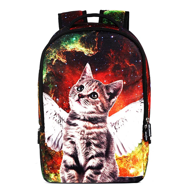 Cat Print School Backpack Teenage Travel Shoulder Bag Laptop Rucksack