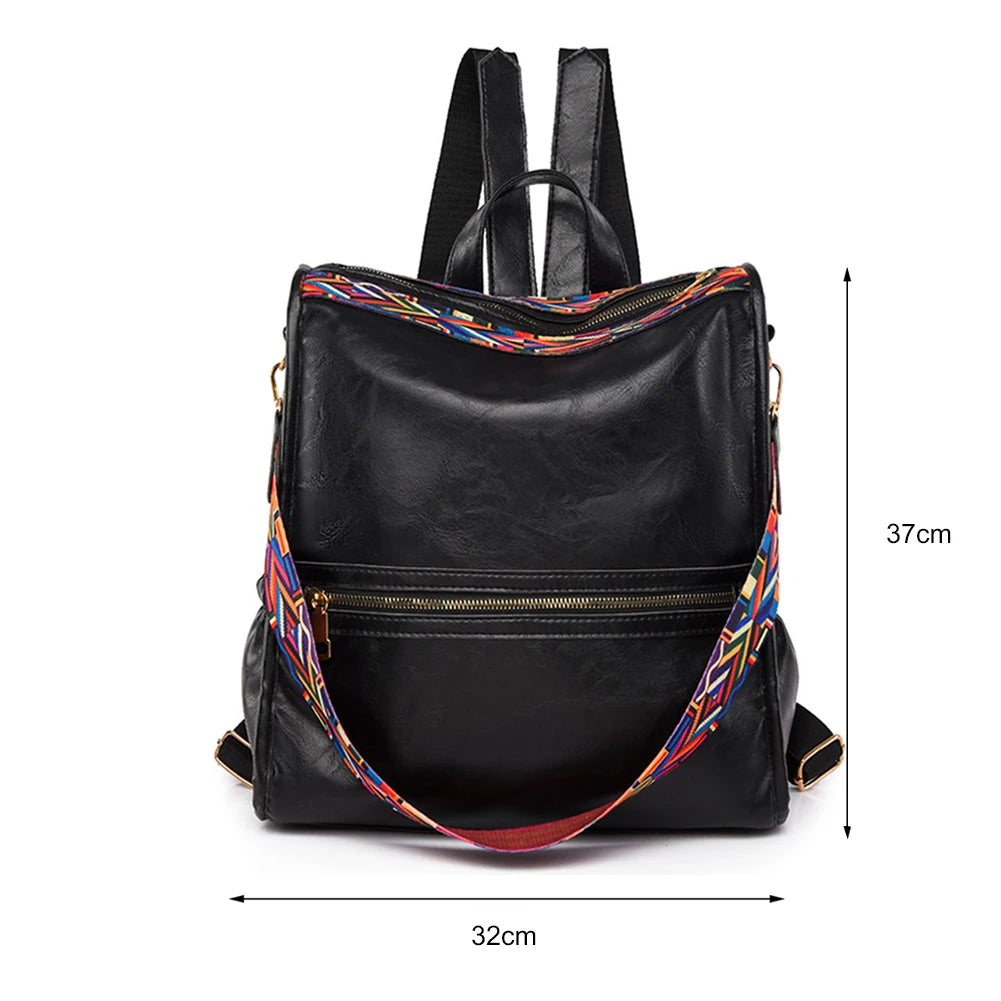 Retro PU College School Backpack for Women Teenage Large Capacity Travel Bag