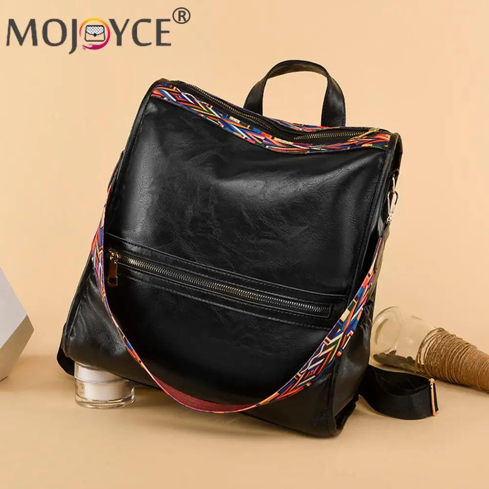 Retro PU College School Backpack for Women Teenage Large Capacity Travel Bag