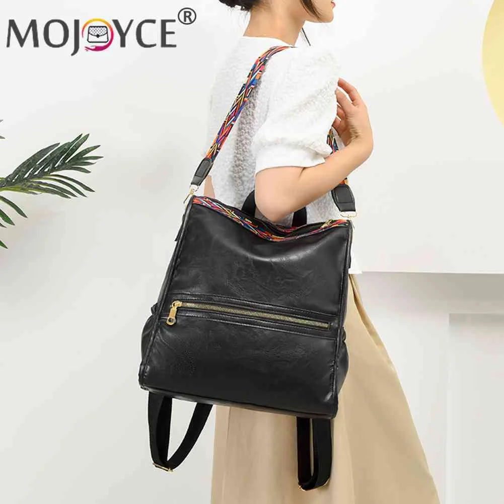 Retro PU College School Backpack for Women Teenage Large Capacity Travel Bag