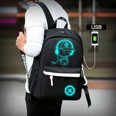 Luminous Animation School Bags USB Charge Anti-theft Laptop Backpack
