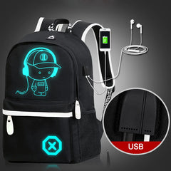 Luminous Animation School Bags USB Charge Anti-theft Laptop Backpack