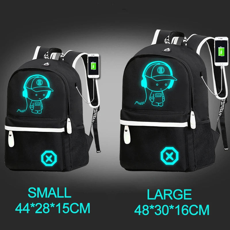 Luminous Animation School Bags USB Charge Anti-theft Laptop Backpack