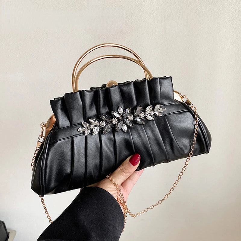 Women Evening Handbag Clip Buckle Shoulder Bag Chain Sac A Main Femme