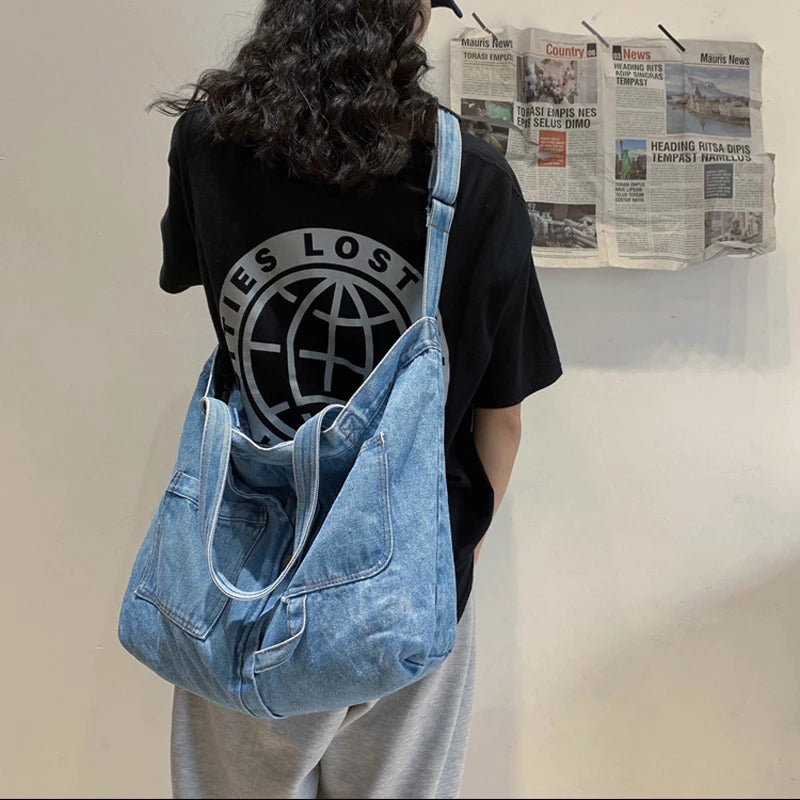 Large Messenger Bag Women Crossbody Purse Denim Shoulder Handbag