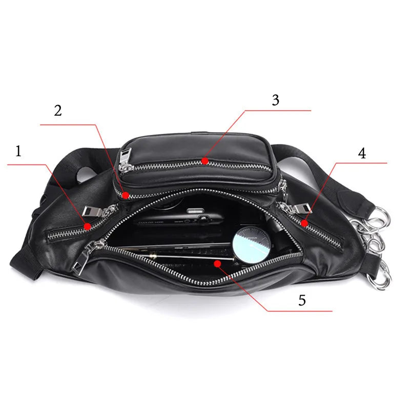 Stone Pattern Pu Leather Chain Waist Bag Bananka Bag Fanny Pack