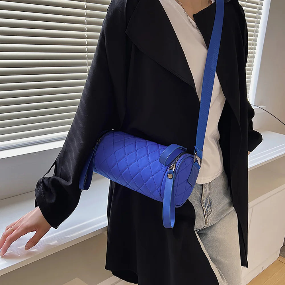 Women's Diamond Lattice Leather Cylinder Pillow Bag