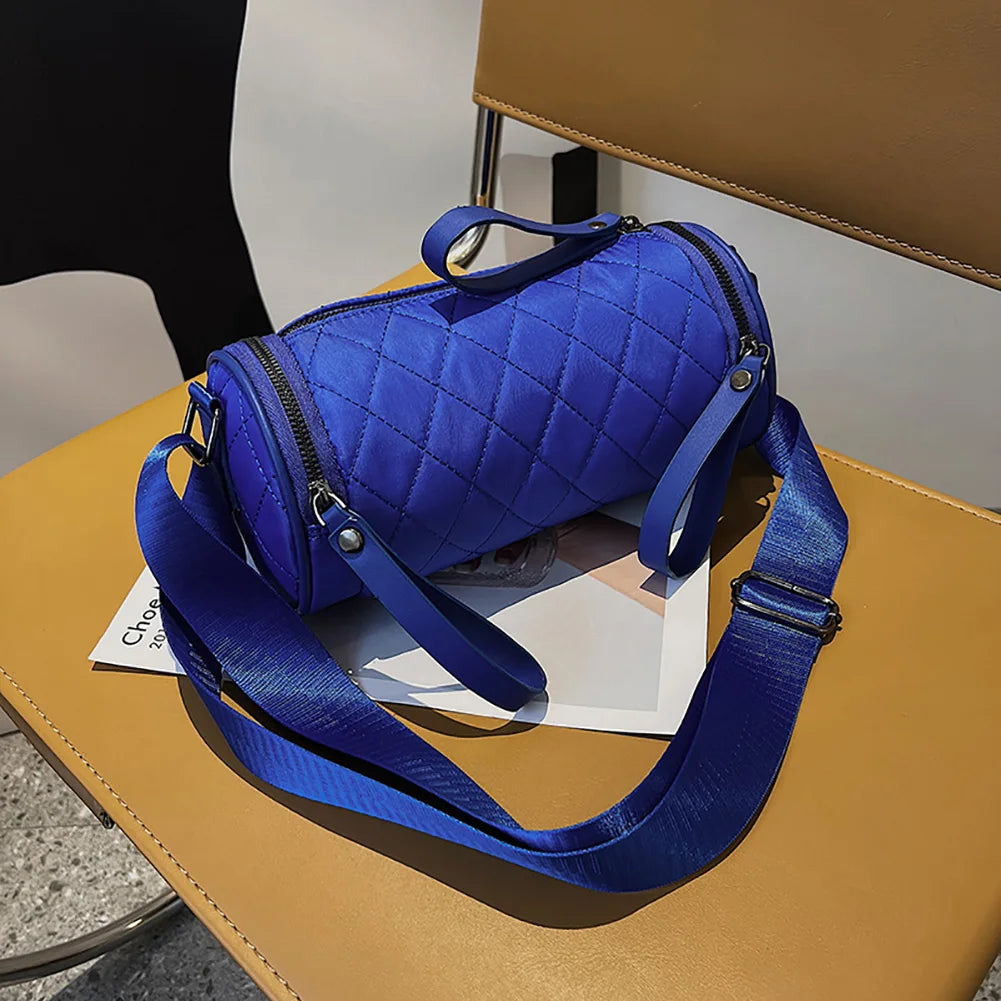 Women's Diamond Lattice Leather Cylinder Pillow Bag
