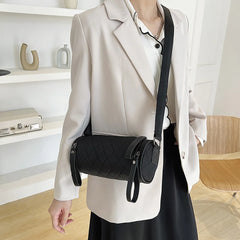 Diamond Lattice Leather Cylinder Pillow Bag Women Shoulder Crossbody Handbag