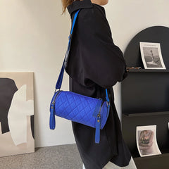 Women's Diamond Lattice Leather Cylinder Pillow Bag