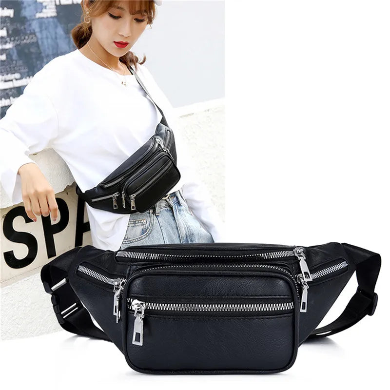 Stone Pattern PU Leather Waist Bag with Chain