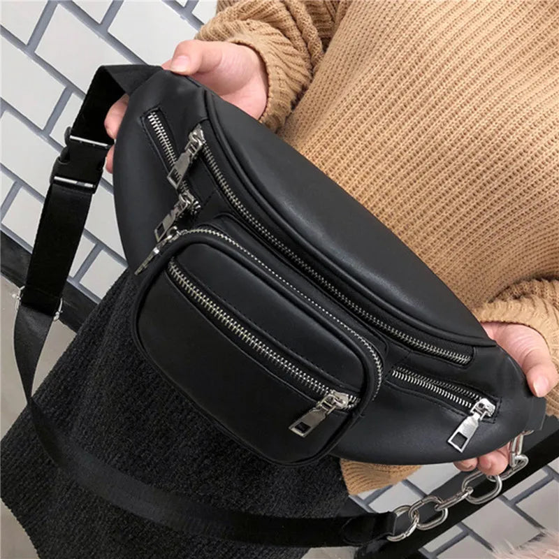 Stone Pattern PU Leather Waist Bag with Chain