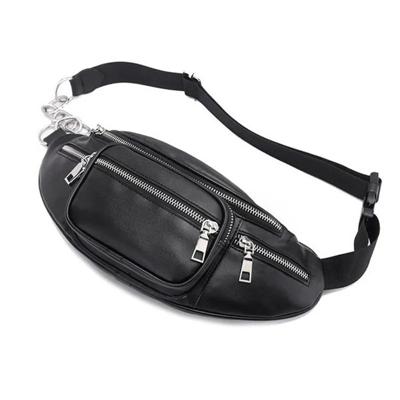 Stone Pattern PU Leather Waist Bag with Chain